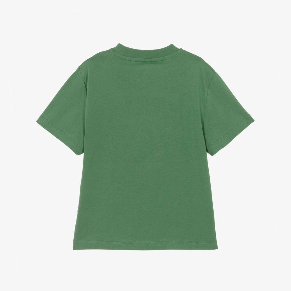 Stella McCartney Kids-Boys Green Cotton T-Shirt with Circular Logo | Childrensalon