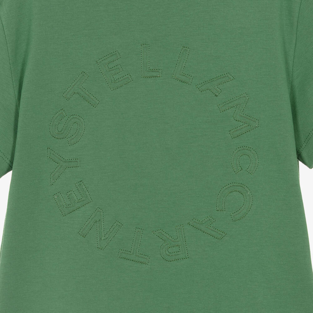 Stella McCartney Kids-Boys Green Cotton T-Shirt with Circular Logo | Childrensalon