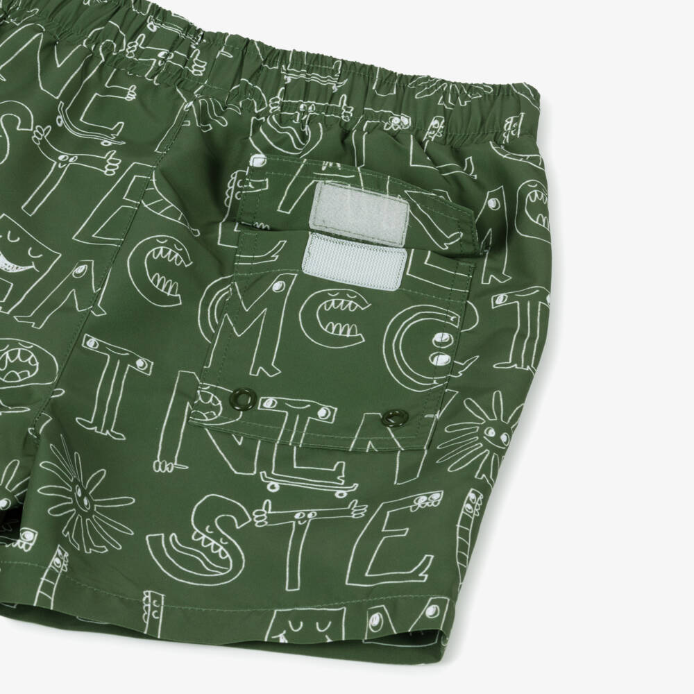 Stella McCartney Kids-Boys Green Logo Letters Swim Shorts | Childrensalon