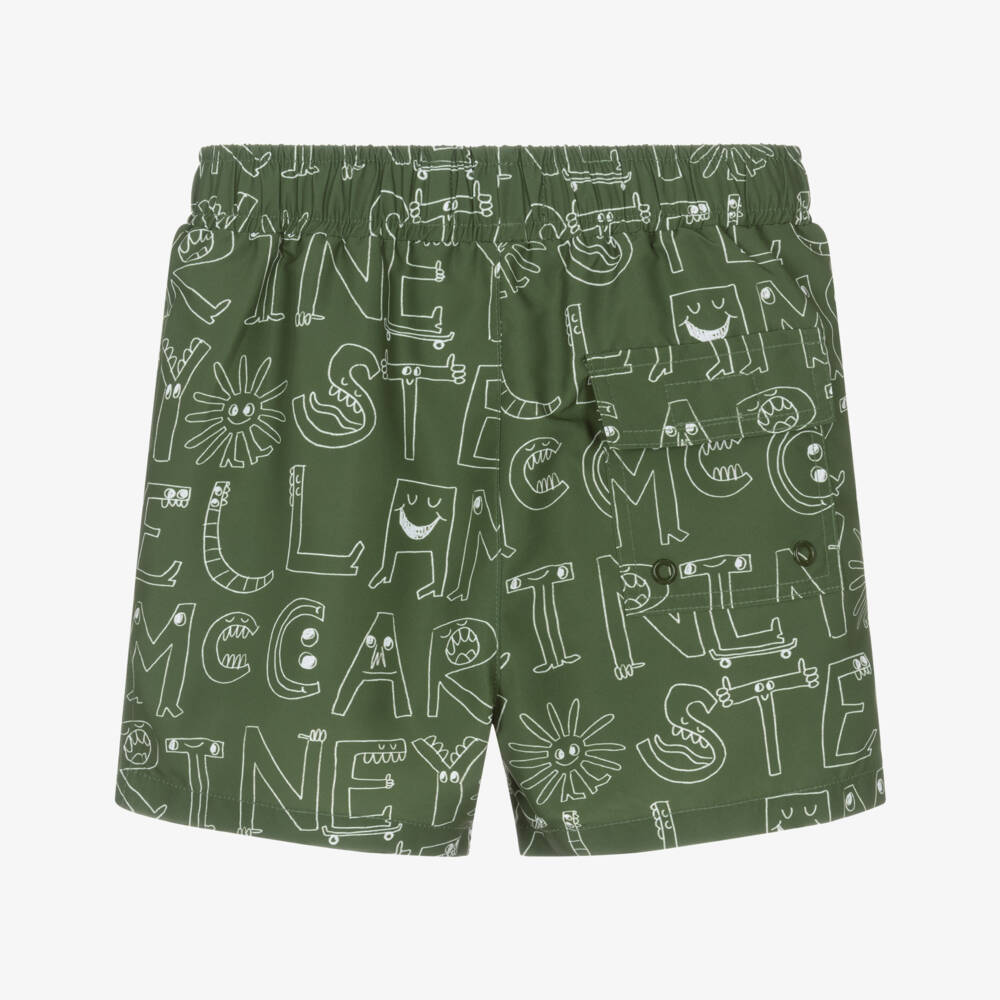 Stella McCartney Kids-Boys Green Logo Letters Swim Shorts | Childrensalon