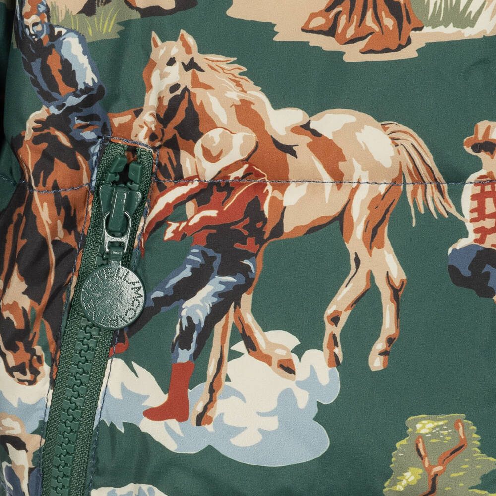 Stella McCartney Kids-Boys Green Reversible Puffer Jacket with Cowboy Theme | Childrensalon