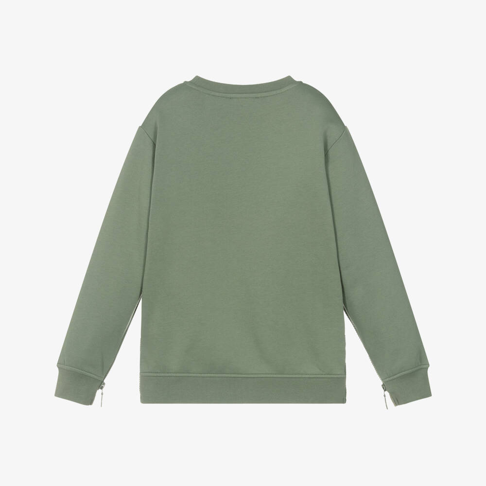 Stella McCartney Kids-Boys Green Sweatshirt with Zipped Slogan Sides | Childrensalon