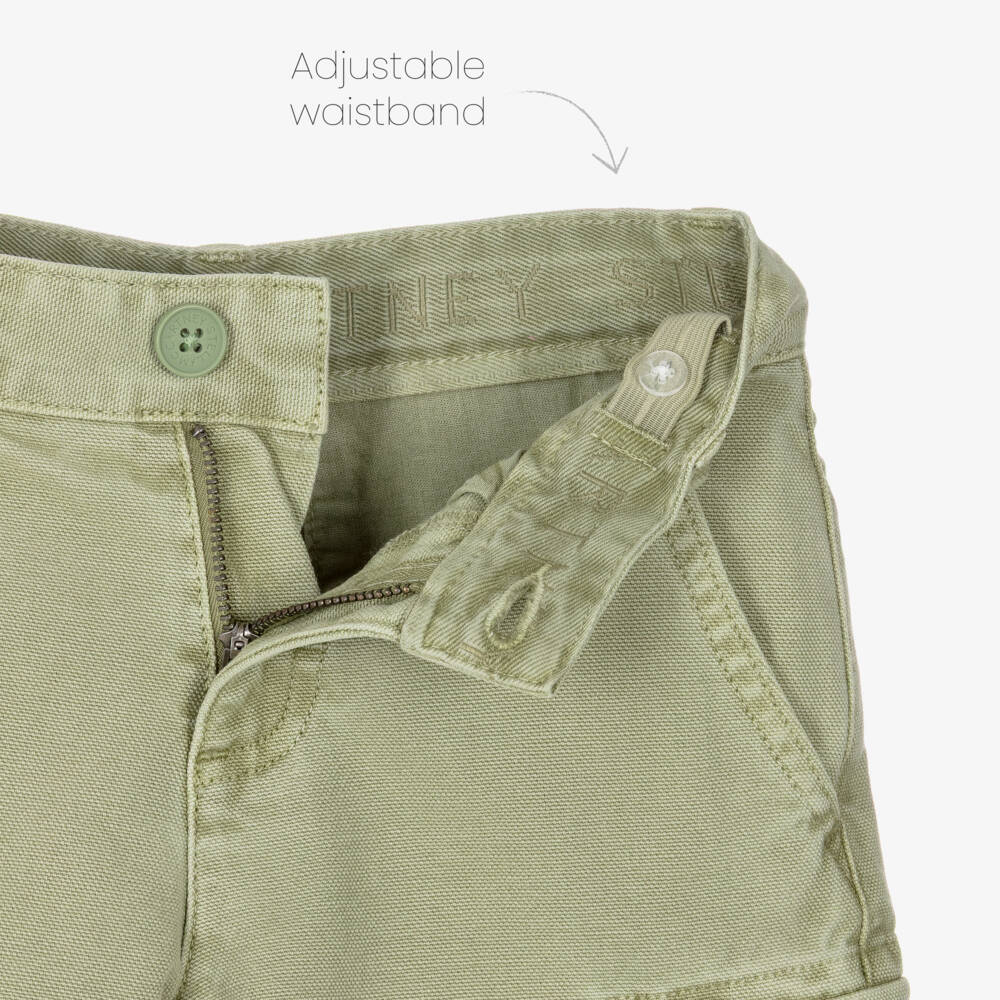 Stella McCartney Kids-Boys Green Washed Effect Cotton Cargo Shorts | Childrensalon