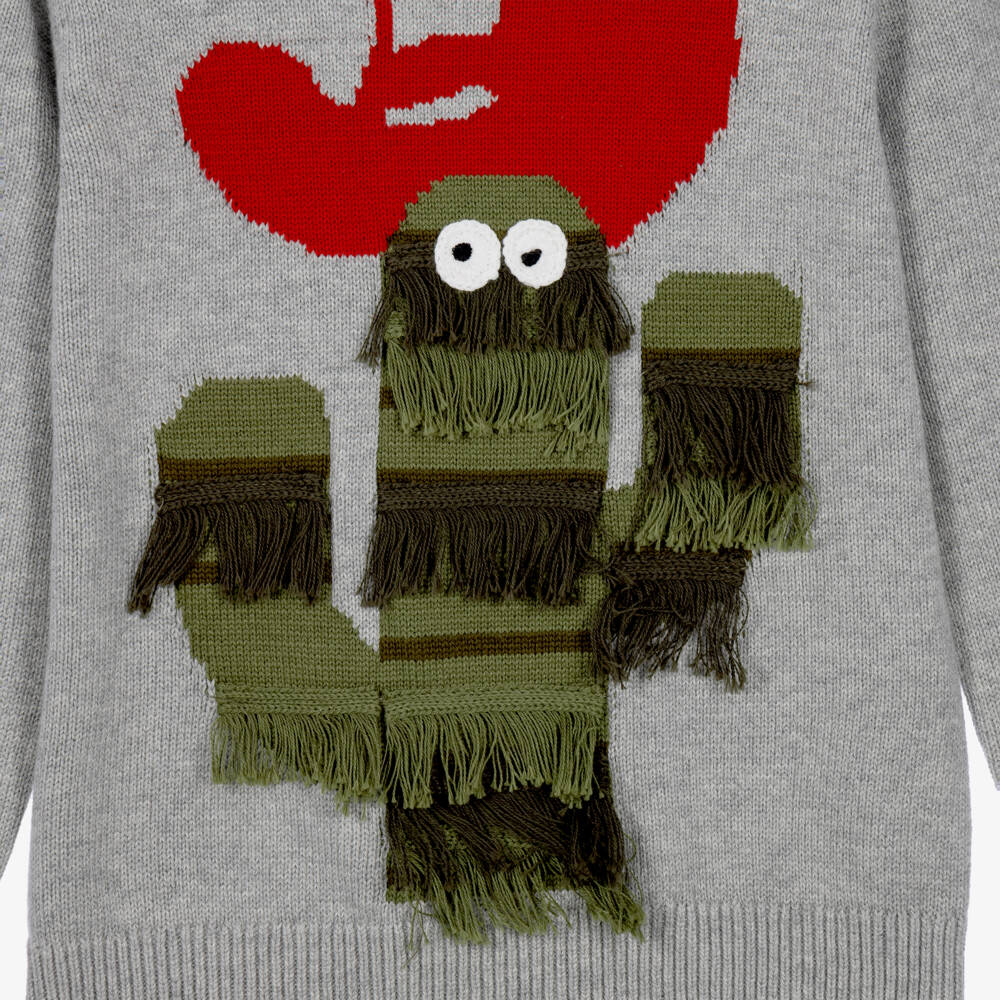 Stella McCartney Kids-Boys Grey Cotton Knit Cactus Sweater | Childrensalon