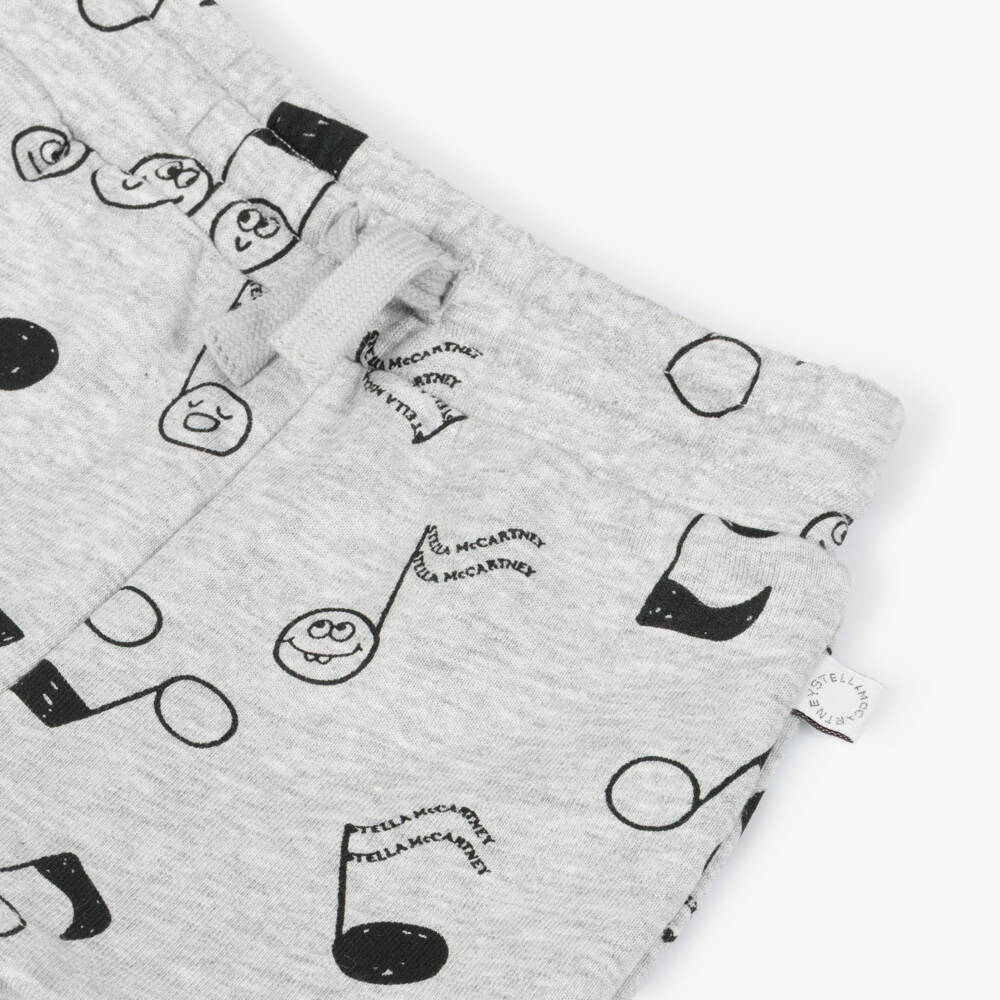 Stella McCartney Kids-Boys Grey Cotton Music Notes Shorts | Childrensalon