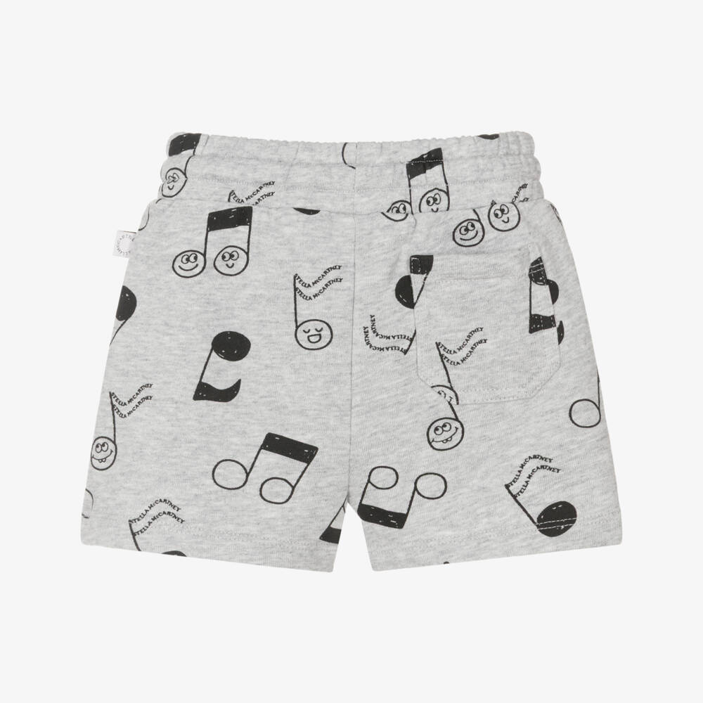 Stella McCartney Kids-Boys Grey Cotton Music Notes Shorts | Childrensalon