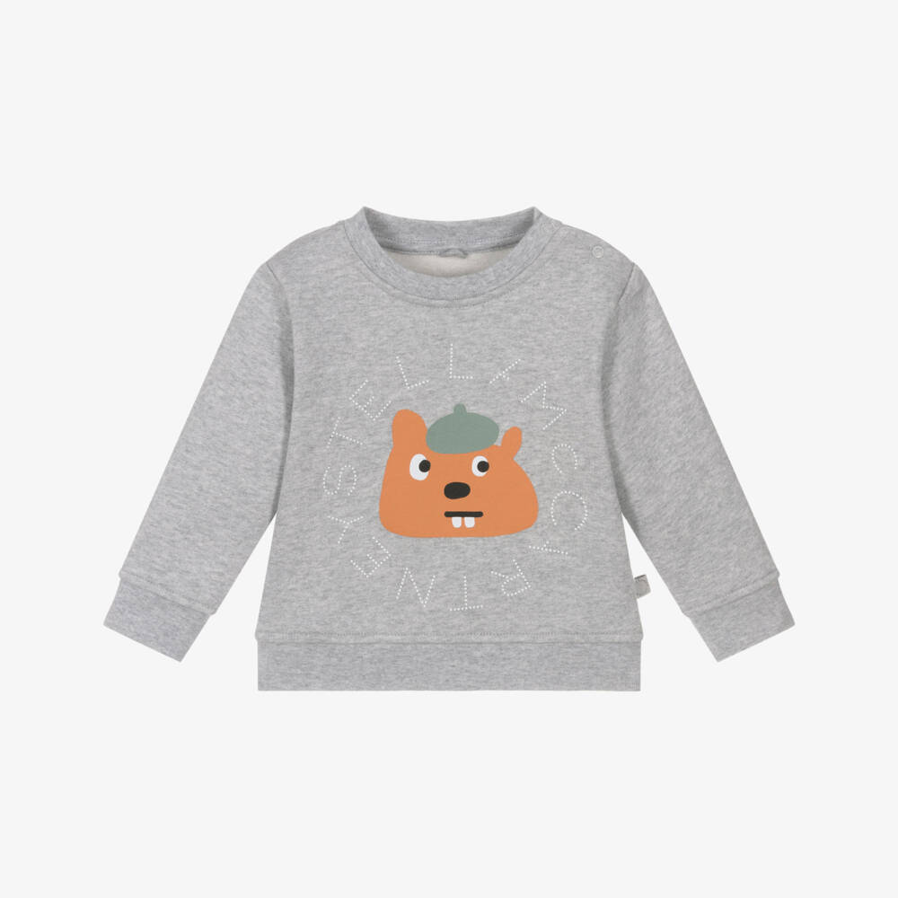Stella McCartney Kids-Серый хлопковый свитшот с белкой для мальчиков | Childrensalon