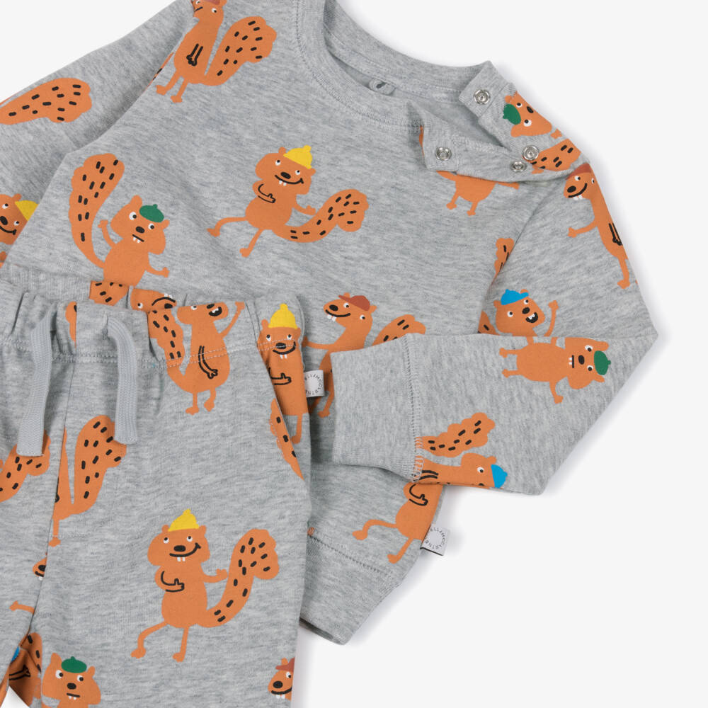 Stella McCartney Kids-Серый хлопковый спортивный костюм с белкой для мальчиков | Childrensalon