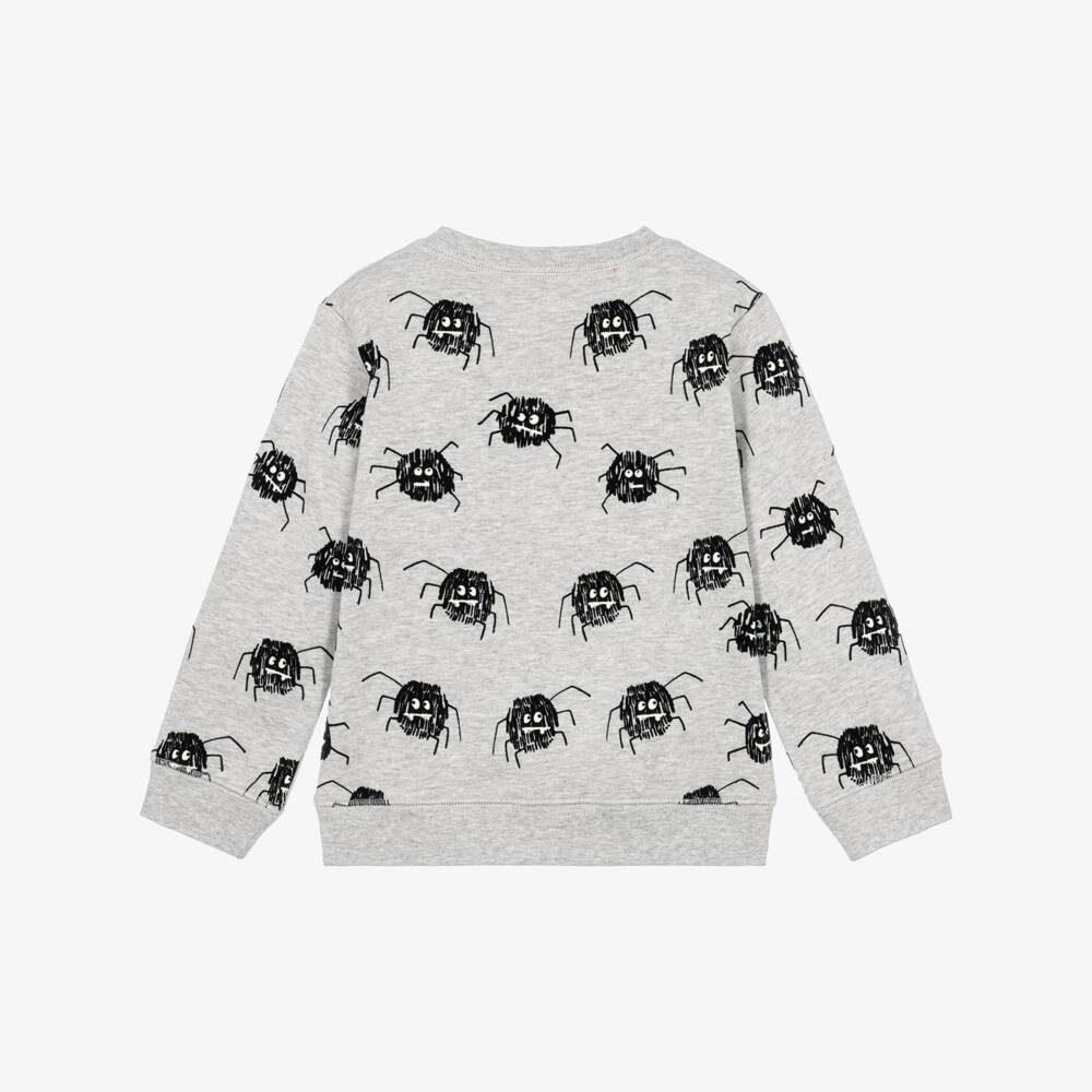 Stella McCartney Kids-Boys Grey Cotton Sweatshirt with Embroidered Spiders | Childrensalon