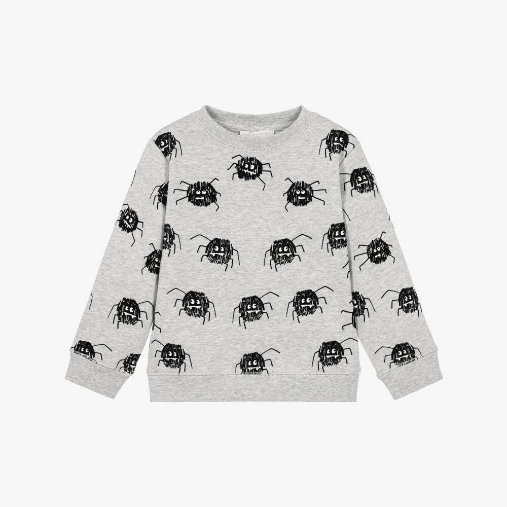 Stella McCartney Kids-Boys Grey Cotton Sweatshirt with Embroidered Spiders | Childrensalon