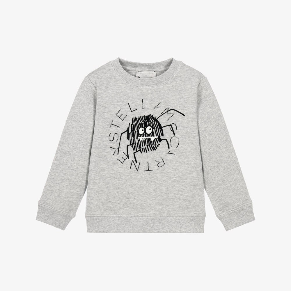 Stella McCartney Kids-Boys Grey Cotton Sweatshirt with Spider Graphic | Childrensalon