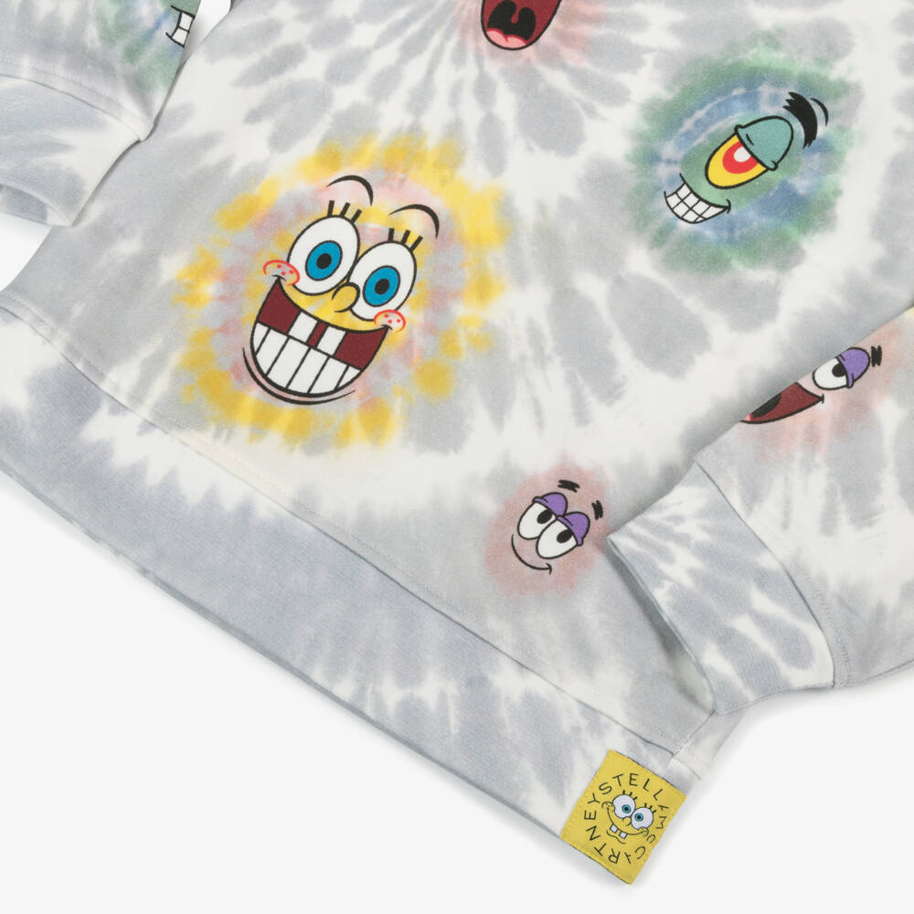Stella McCartney Kids-Boys Grey Cotton Tie Dye SpongeBob Sweatshirt | Childrensalon