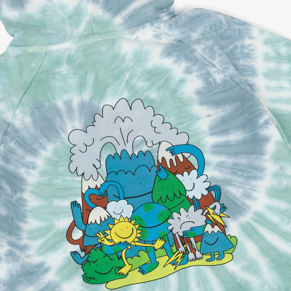 Stella McCartney Kids-هودي قطن بتصميم تاي داي لون أخضر ورمادي للأولاد | Childrensalon