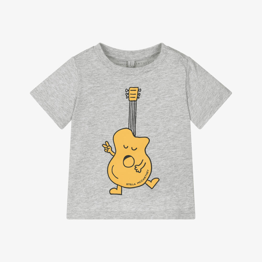 Stella McCartney Kids-تيشيرت قطن بطبعة غيتار لون رمادي للأولاد | Childrensalon