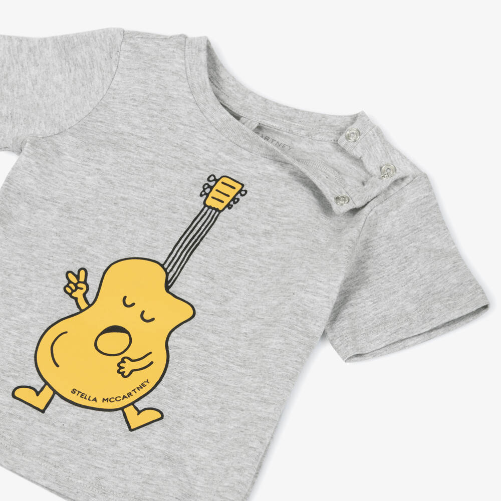 Stella McCartney Kids-Boys Grey Guitar Print Cotton T-Shirt | Childrensalon