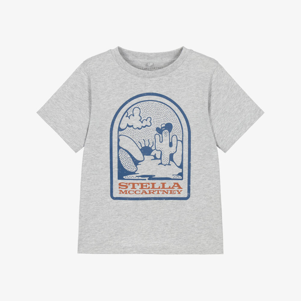 Stella McCartney Kids-Boys Grey Marl Cotton Cactus T-Shirt | Childrensalon
