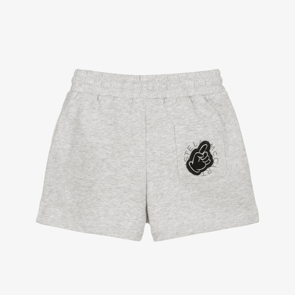 Stella McCartney Kids-Boys Grey Marl Cotton Jersey Shorts with Foam Finger Patch | Childrensalon