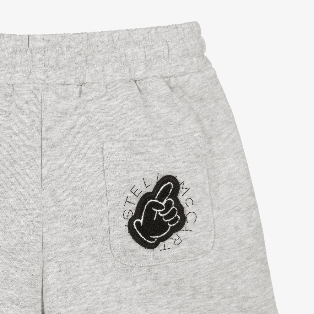 Stella McCartney Kids-Boys Grey Marl Cotton Jersey Shorts with Foam Finger Patch | Childrensalon