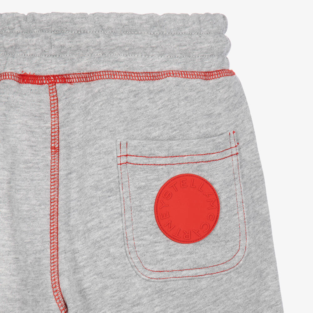 Stella McCartney Kids-Boys Grey Marl Cotton Shorts with Red Stitched Trim | Childrensalon