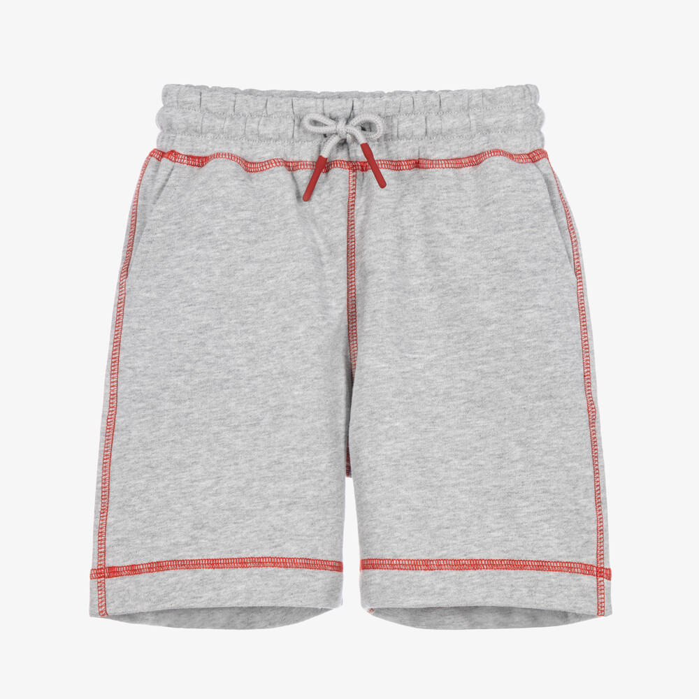 Stella McCartney Kids-Boys Grey Marl Cotton Shorts with Red Stitched Trim | Childrensalon