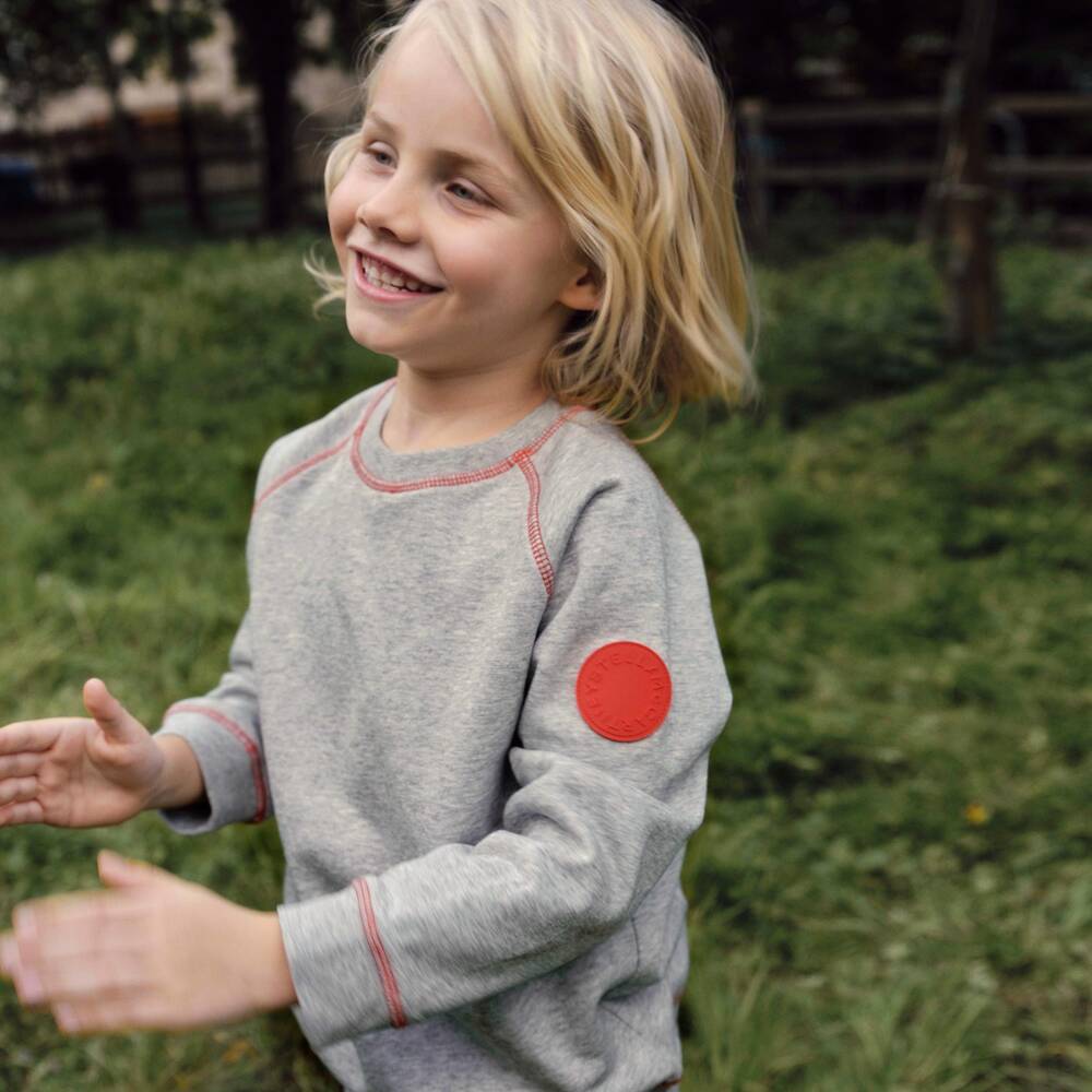 Stella McCartney Kids-Boys Grey Marl Cotton Sweatshirt with Red Stitching | Childrensalon