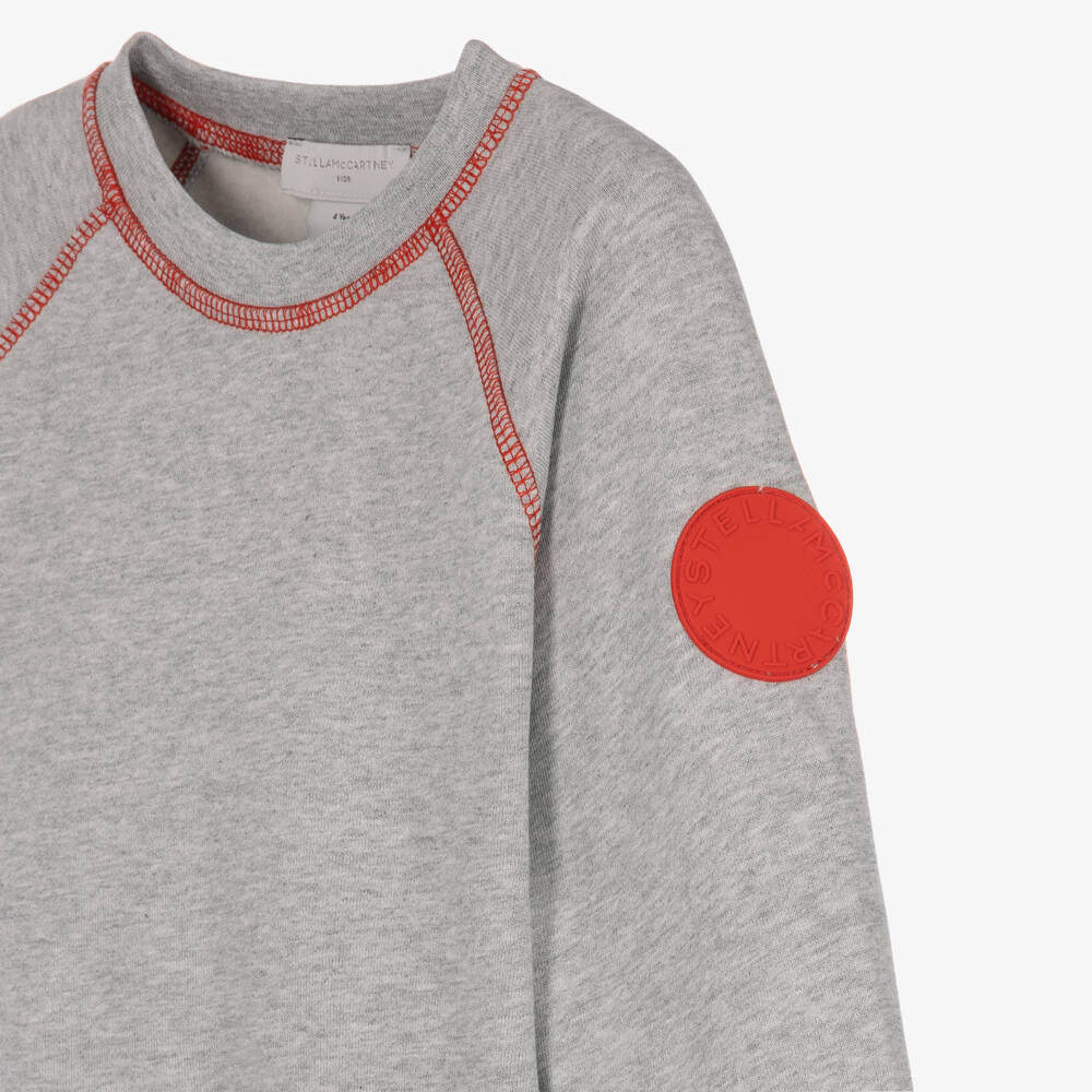 Stella McCartney Kids-Boys Grey Marl Cotton Sweatshirt with Red Stitching | Childrensalon