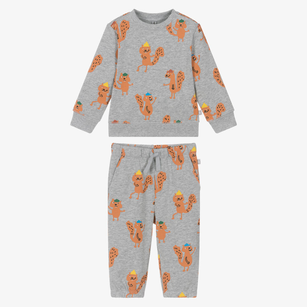 Stella McCartney Kids-Boys Grey Marl Cotton Tracksuit with Squirrel Print | Childrensalon