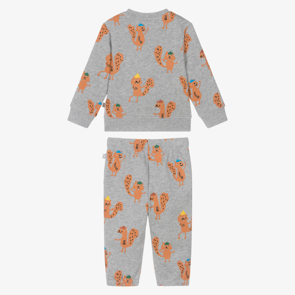 Stella McCartney Kids-Boys Grey Marl Cotton Tracksuit with Squirrel Print | Childrensalon