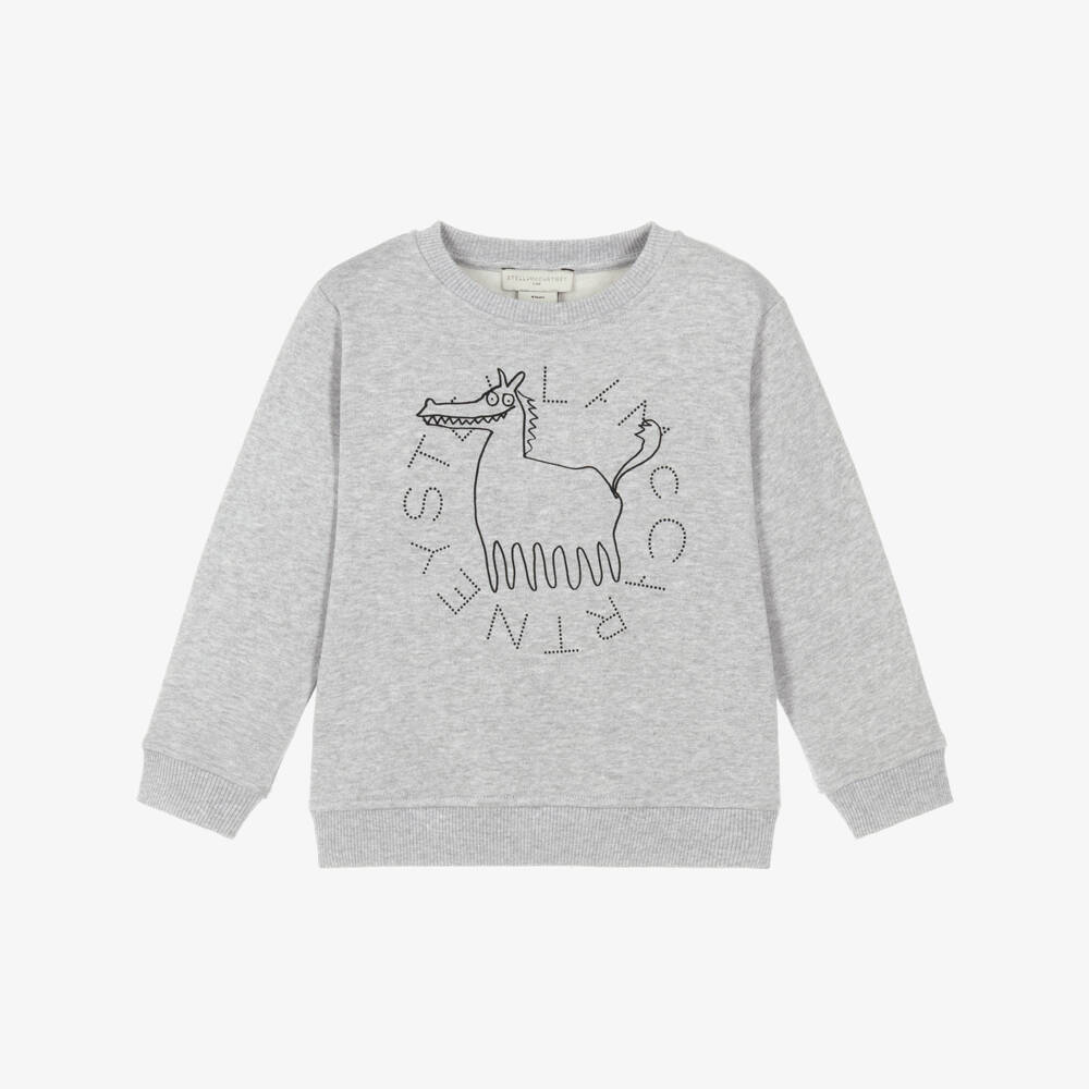 Stella McCartney Kids-Boys Grey Marl Horse & Logo Cotton Sweatshirt | Childrensalon