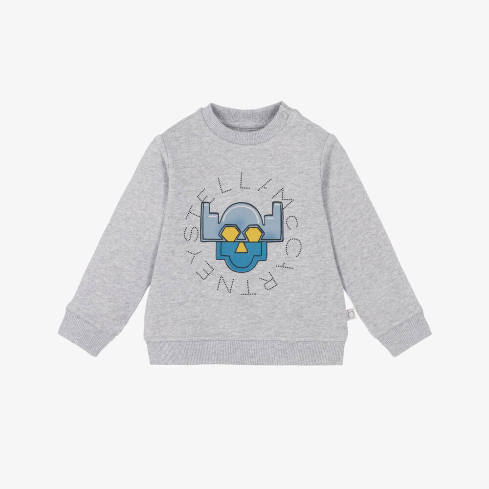 Stella McCartney Kids-Boys Grey Marl Supehero Logo Sweatshirt | Childrensalon