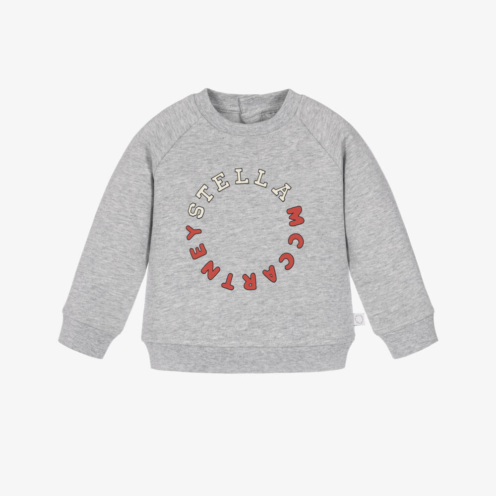 Stella McCartney Kids-Boys Grey Marl Sweatshirt with Circular Logo  | Childrensalon