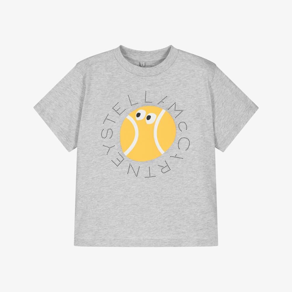 Stella McCartney Kids-Boys Grey Tennis Ball Logo Cotton T-Shirt | Childrensalon