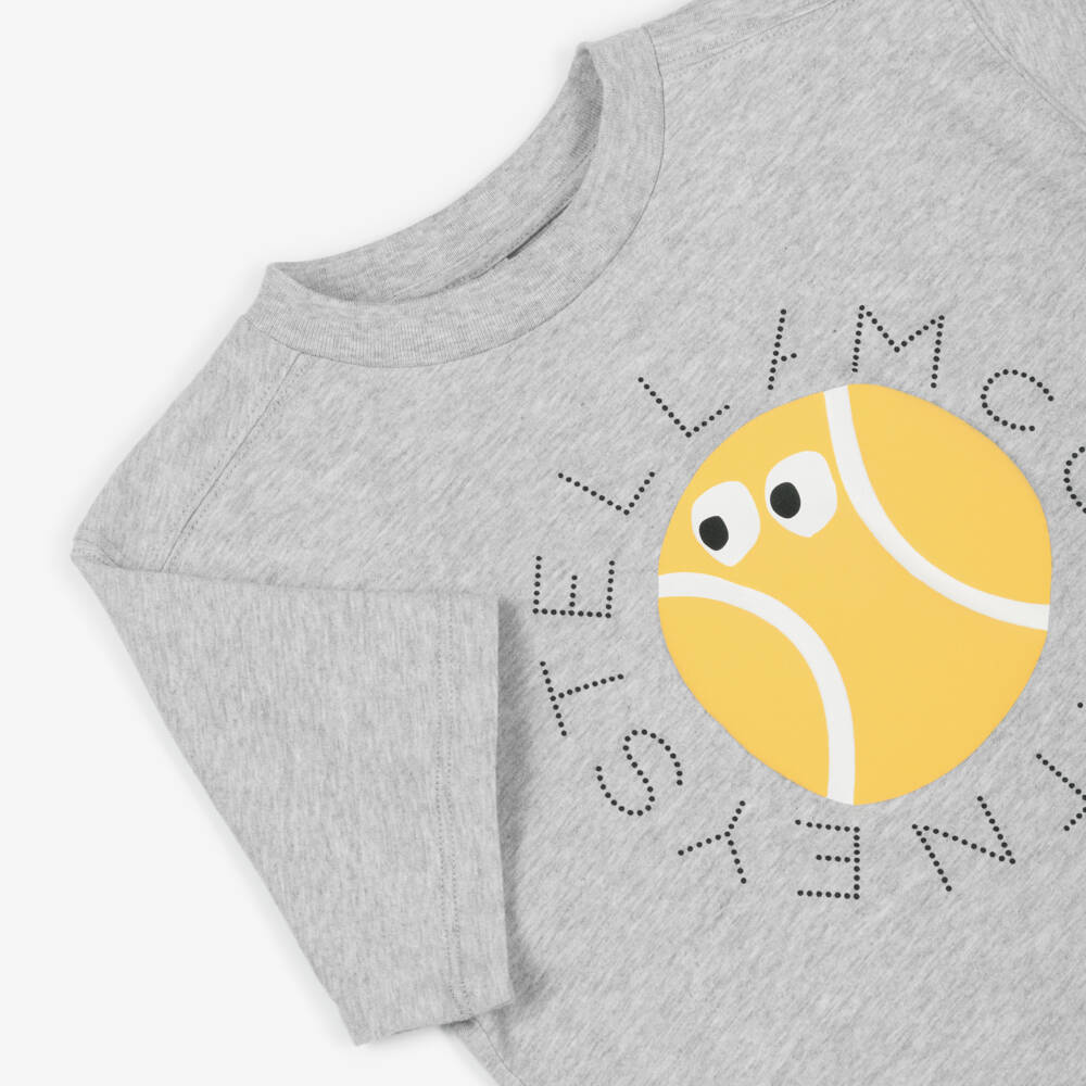 Stella McCartney Kids-Boys Grey Tennis Ball Logo Cotton T-Shirt | Childrensalon