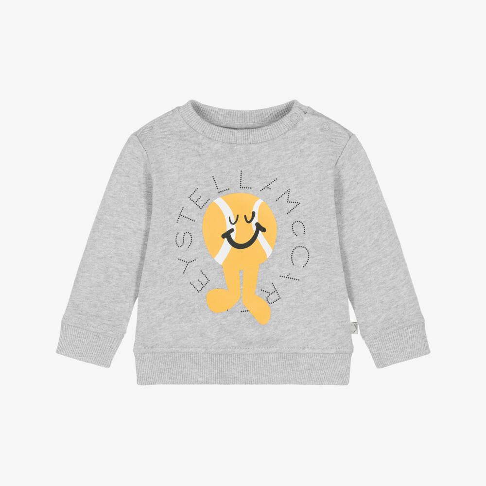 Stella McCartney Kids-Boys Grey Tennis Ball & Logo Print Cotton Sweatshirt | Childrensalon