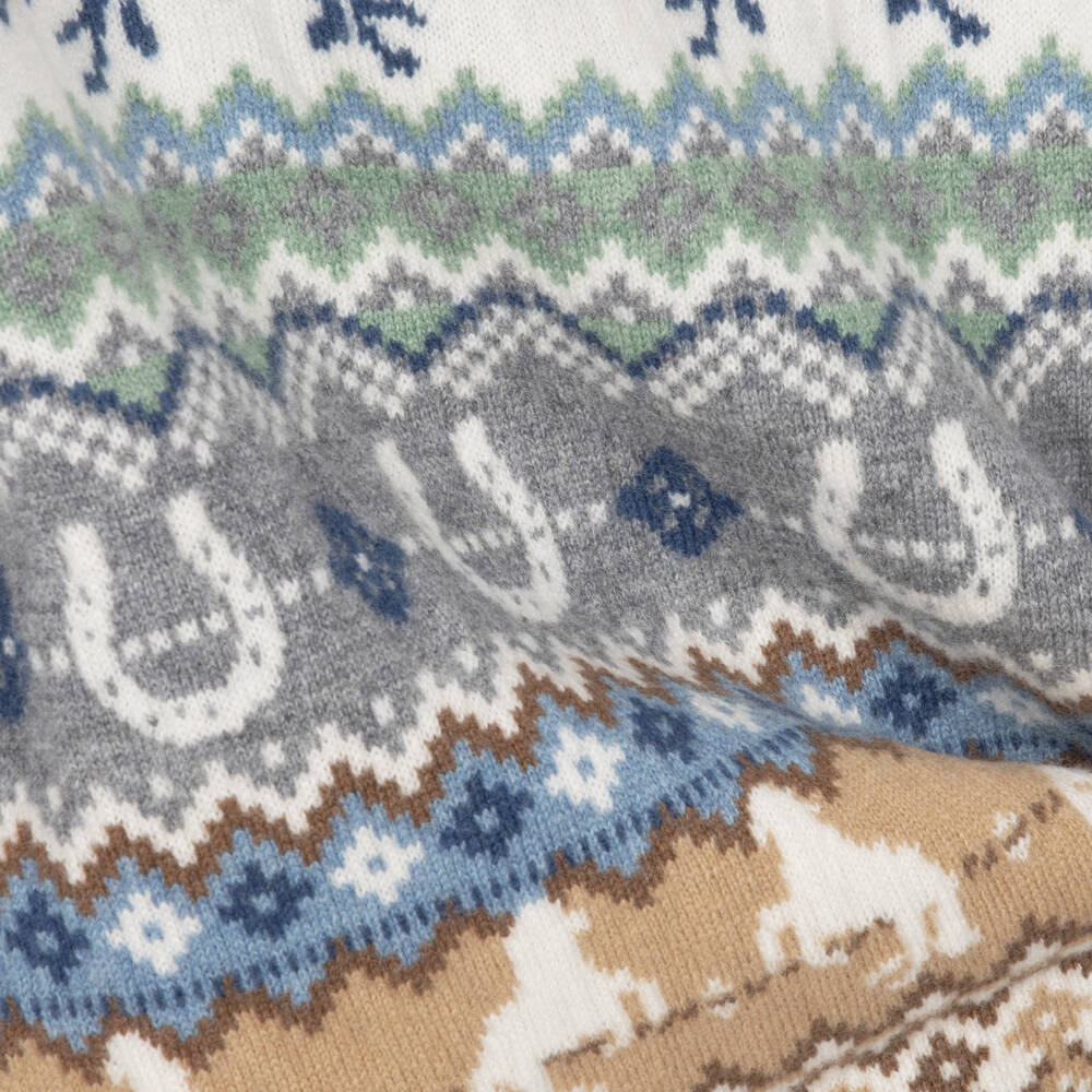 Stella McCartney Kids-Boys Grey Wool Fair Isle & Equestrian Sweater | Childrensalon