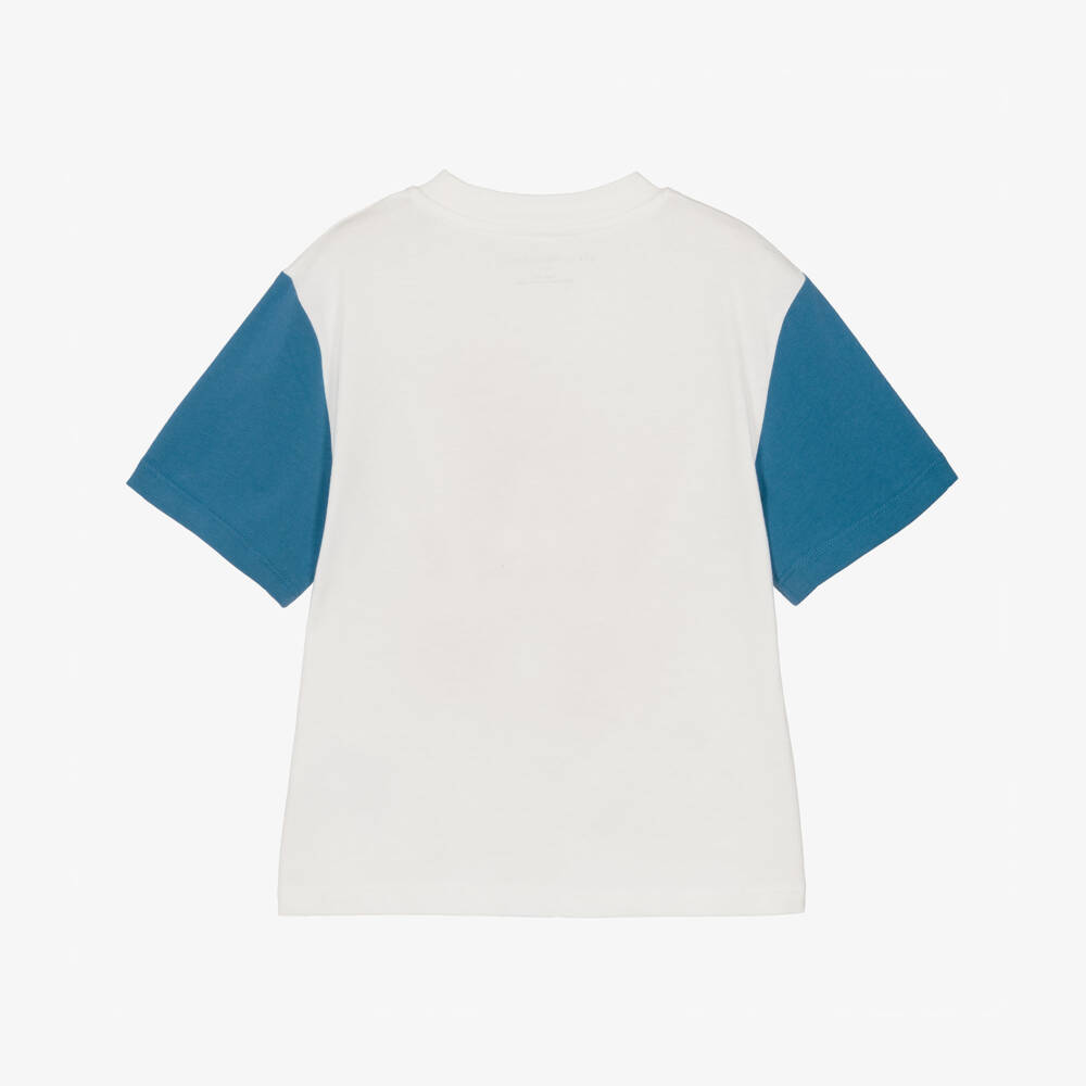 Stella McCartney Kids-Boys Ivory & Blue Cotton Basketball Print T-Shirt | Childrensalon