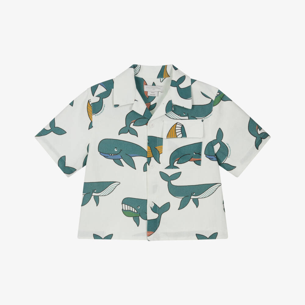 Stella McCartney Kids-Boys Ivory & Blue Whale Print Shirt | Childrensalon