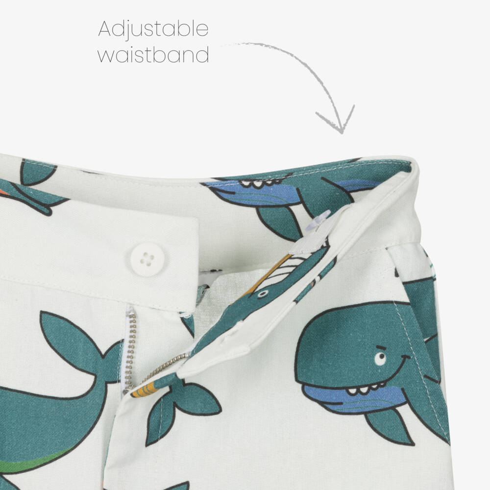 Stella McCartney Kids-Boys Ivory & Blue Whale Print Shorts | Childrensalon