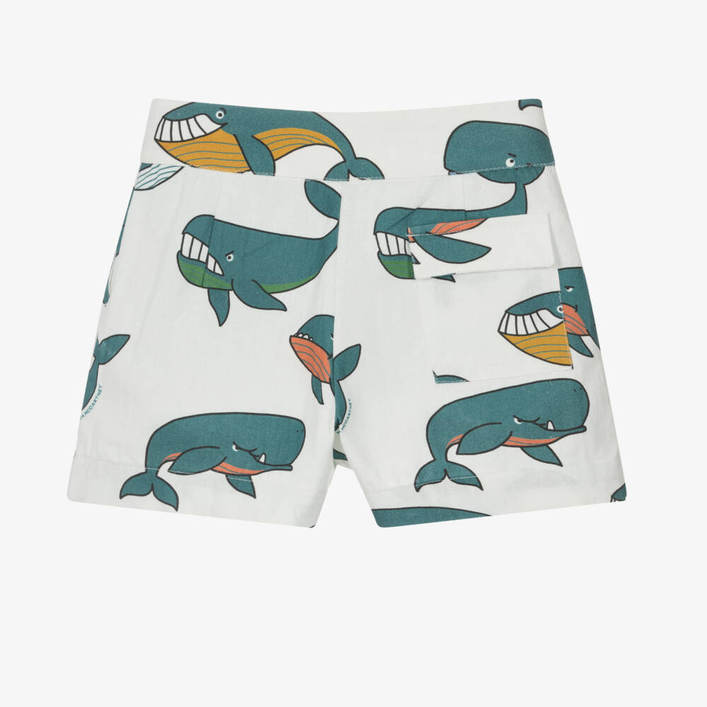 Stella McCartney Kids-Boys Ivory & Blue Whale Print Shorts | Childrensalon