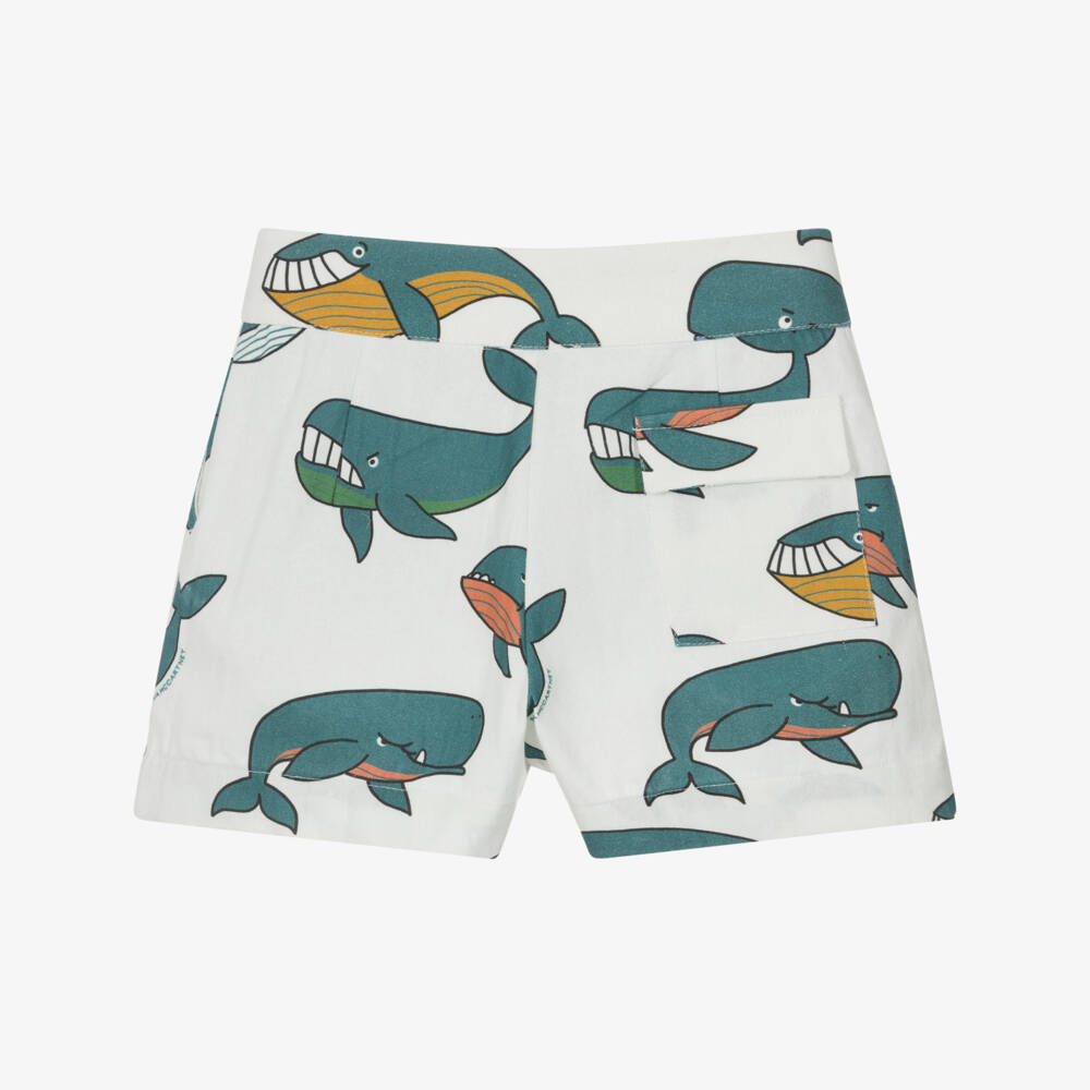 Stella McCartney Kids-شورت بطبعة حوت لون عاجي وأزرق للأولاد | Childrensalon