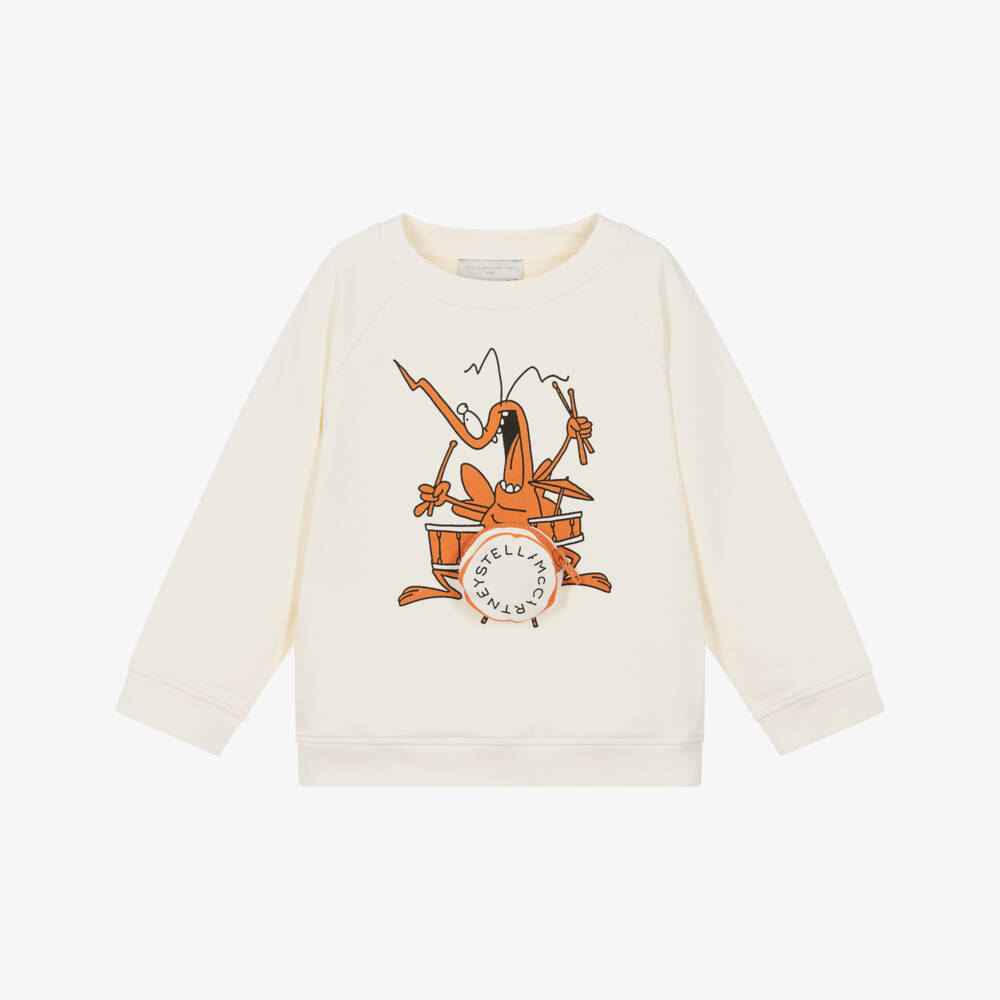 Stella McCartney Kids-سويتشيرت قطن بجيب بسحاب لون عاجي للأولاد | Childrensalon