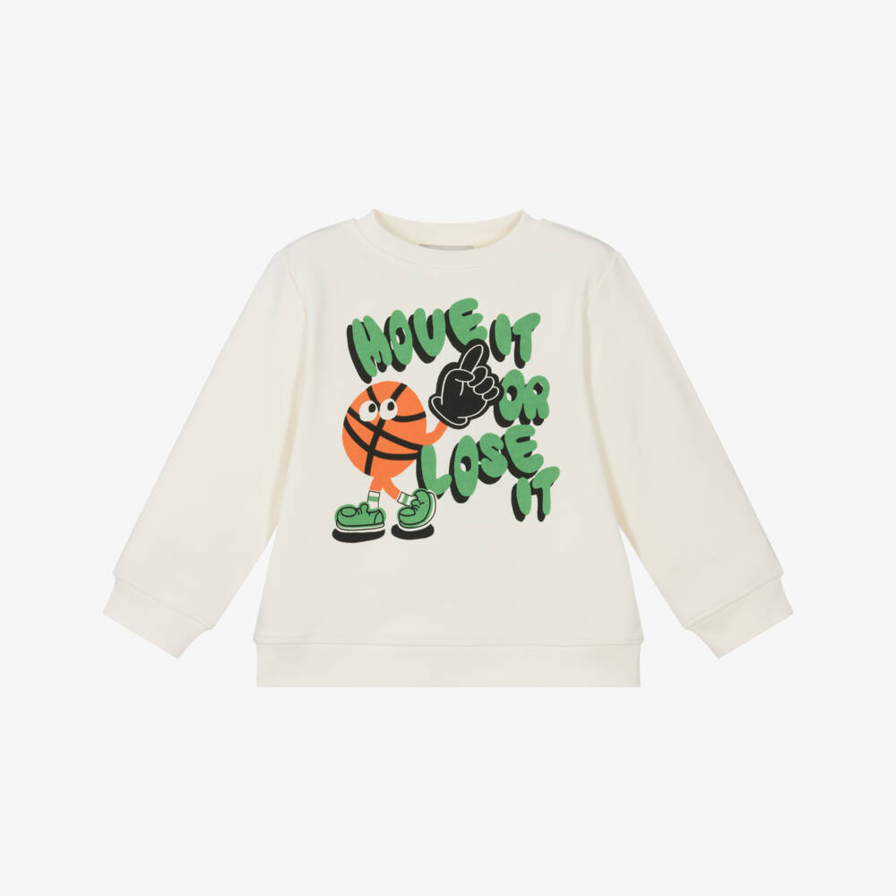 Stella McCartney Kids-Boys Ivory Cotton Baseball Graphic Sweatshirt | Childrensalon