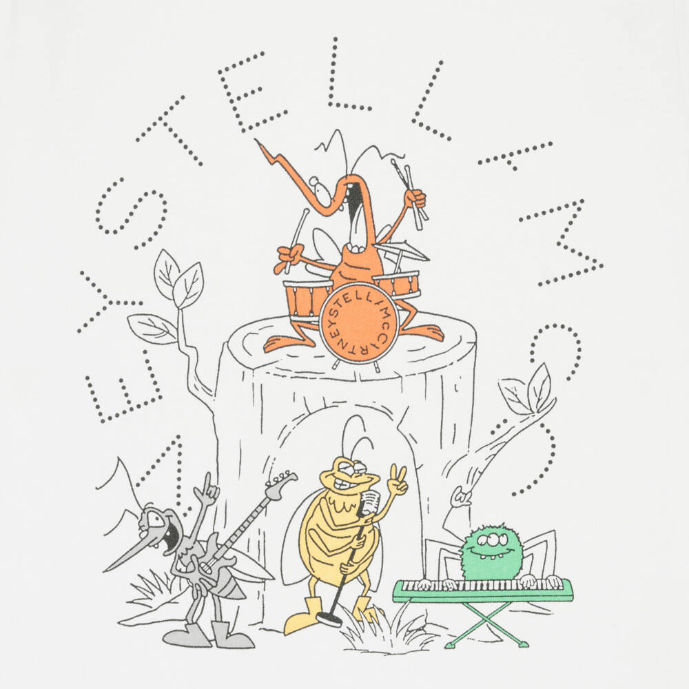Stella McCartney Kids-Boys Ivory Cotton Bug Band Logo T-Shirt | Childrensalon