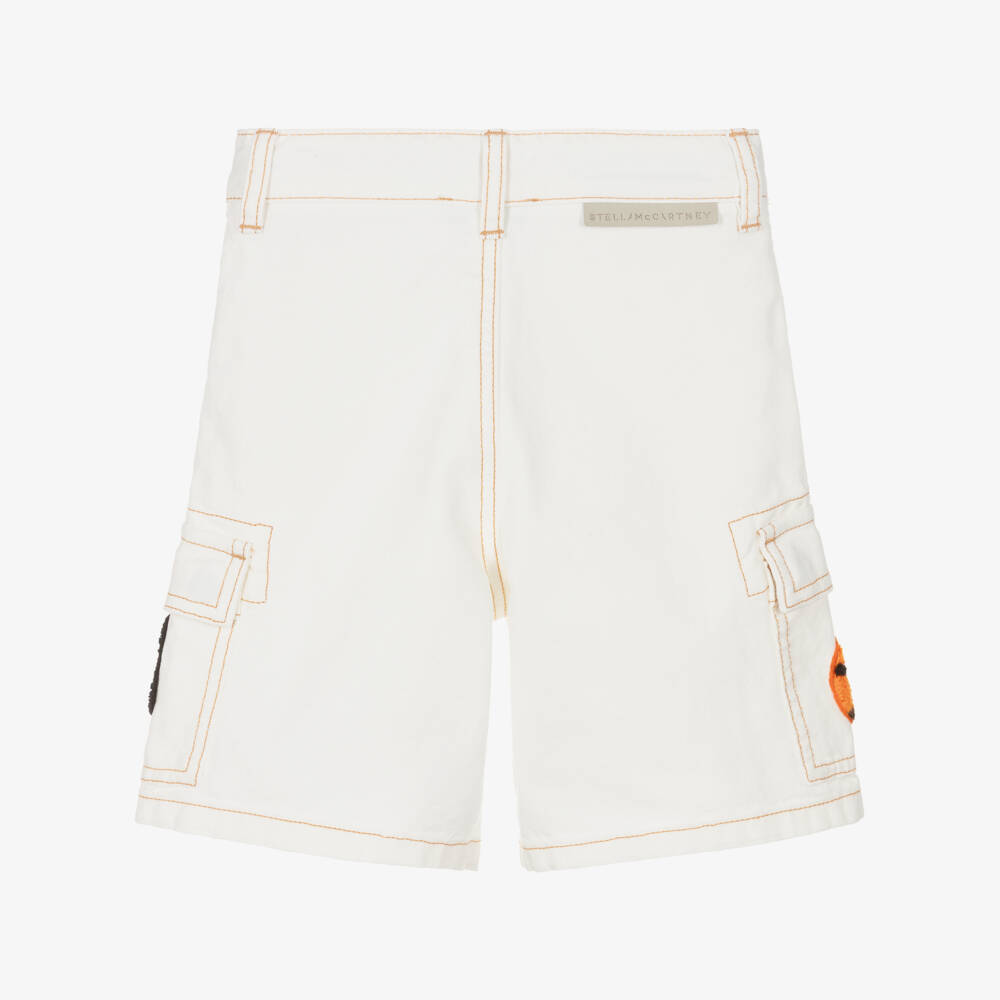 Stella McCartney Kids-Boys Ivory Cotton Cargo Shorts with Patches | Childrensalon
