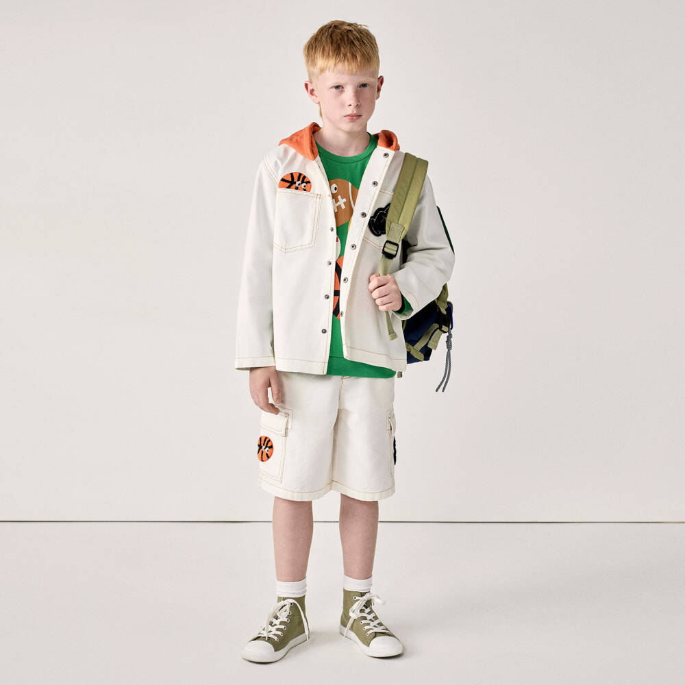 Stella McCartney Kids-Boys Ivory Cotton Cargo Shorts with Patches | Childrensalon