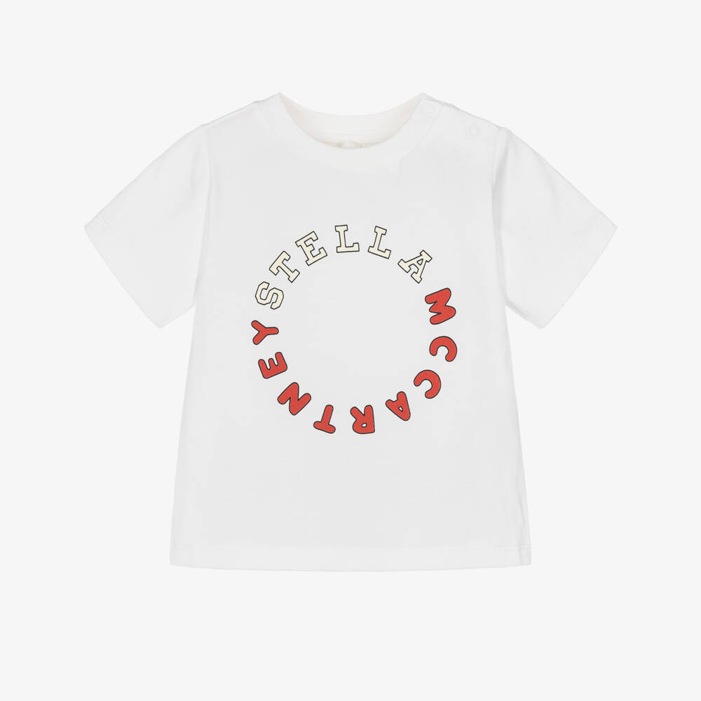Stella McCartney Kids-Boys Ivory Cotton Logo T-Shirt | Childrensalon