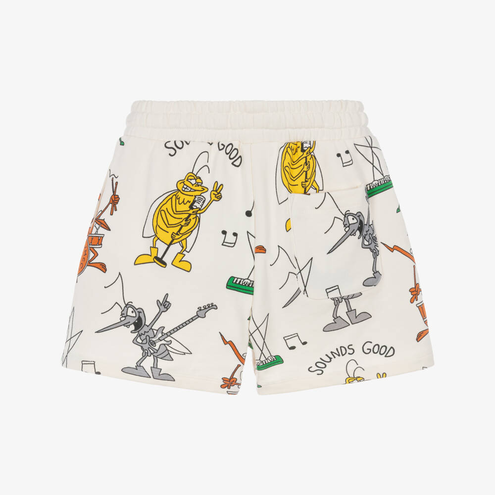 Stella McCartney Kids-Шорты кремовые хлопковые с принтом жуков-музыкантов для мальчиков  | Childrensalon