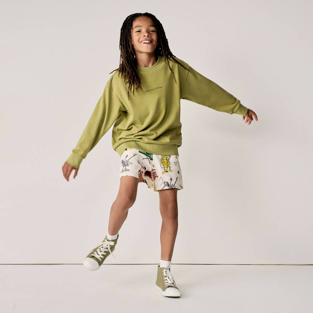 Stella McCartney Kids-شورت بطبعة حشرات موسيقية قطن لون عاجي للاولاد | Childrensalon