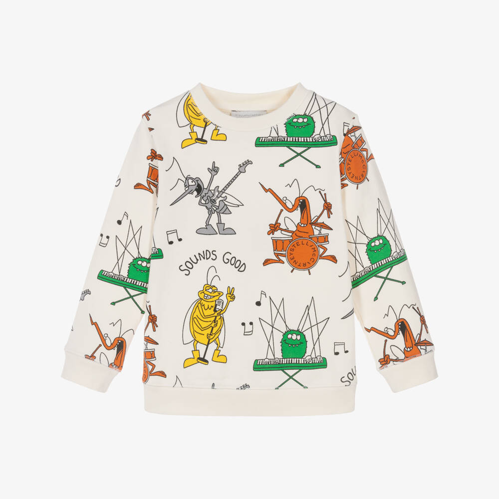 Stella McCartney Kids-Boys Ivory Cotton Sweatshirt with Musical Bug Print | Childrensalon