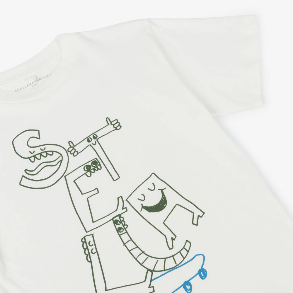 Stella McCartney Kids-Boys Ivory Cotton T-Shirt | Childrensalon